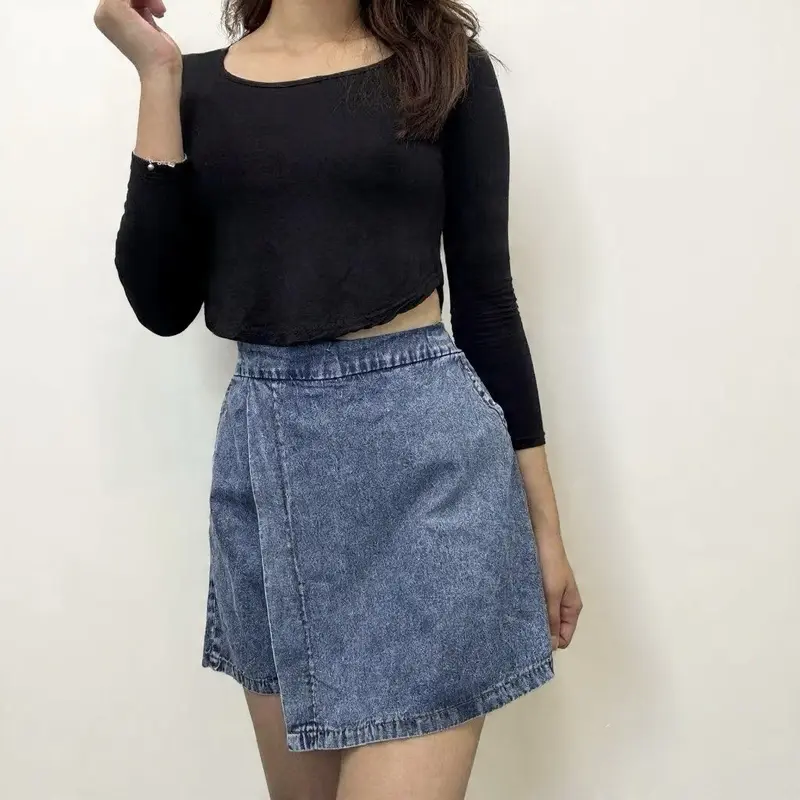 bluedenim - Rok Celana Jeans Hana . Skort Jeans Wanita Pendek Dewasa Panjang Serut Denim Mini Cewek Hitam